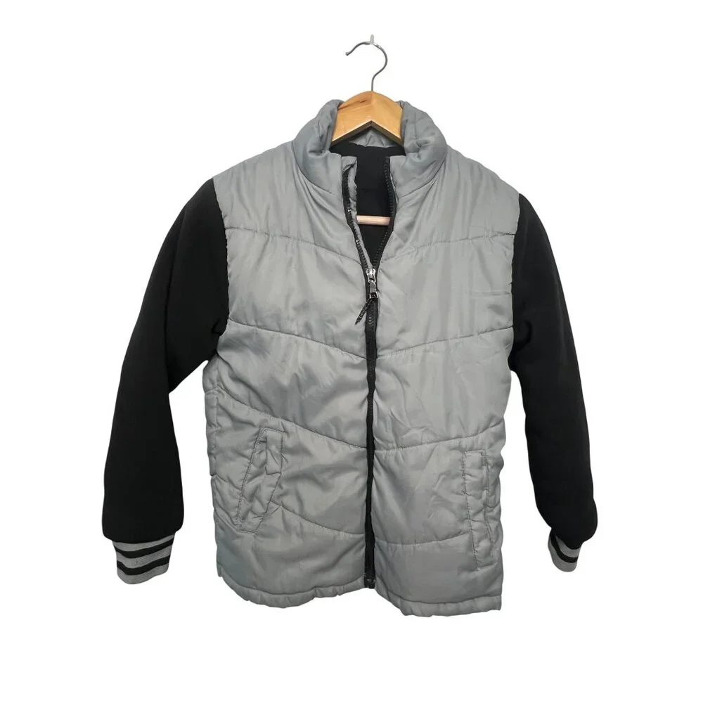 Brooklyn Laundry Boys Gray & Black Puffer Jacket  Front Full Zipper Closure flaw